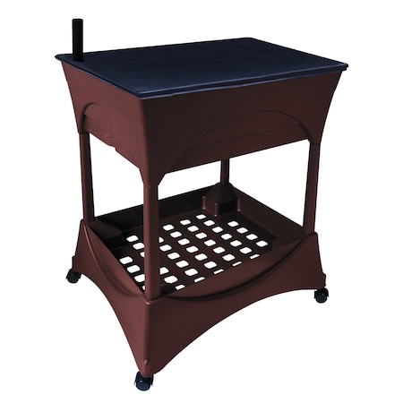 Emsco Group Raised Bed Grow Box, With 30in Stand, 4 Casters, and Supply Storage Grate, Self-Watering, Brown 2336